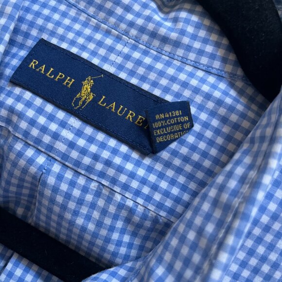 Ralph Lauren Polo Mens Button Shirt Gingham Check Blue Pony Preppy Sz XL - Picture 6 of 7